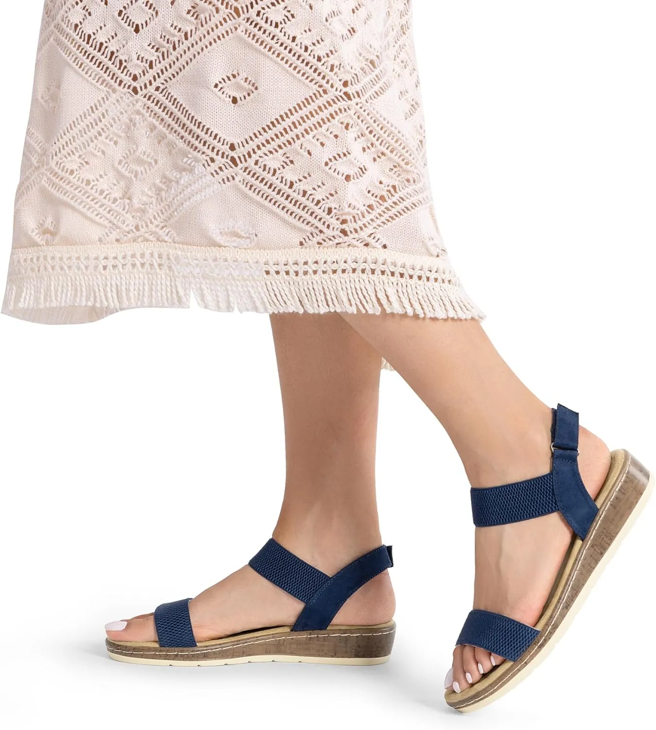 DREAM PAIRS Women's Comfortable Dressy Cork Low Wedge Heels Cute Summer One Band Casual Flat Sandals with Adjustable Ankle Strap