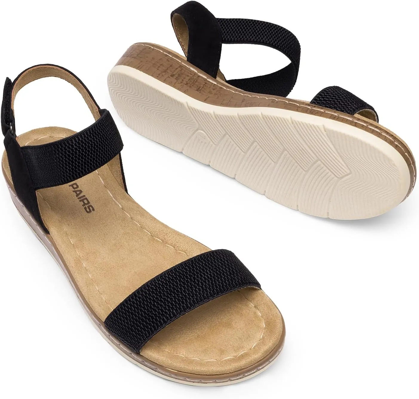 DREAM PAIRS Women's Comfortable Dressy Cork Low Wedge Heels Cute Summer One Band Casual Flat Sandals with Adjustable Ankle Strap
