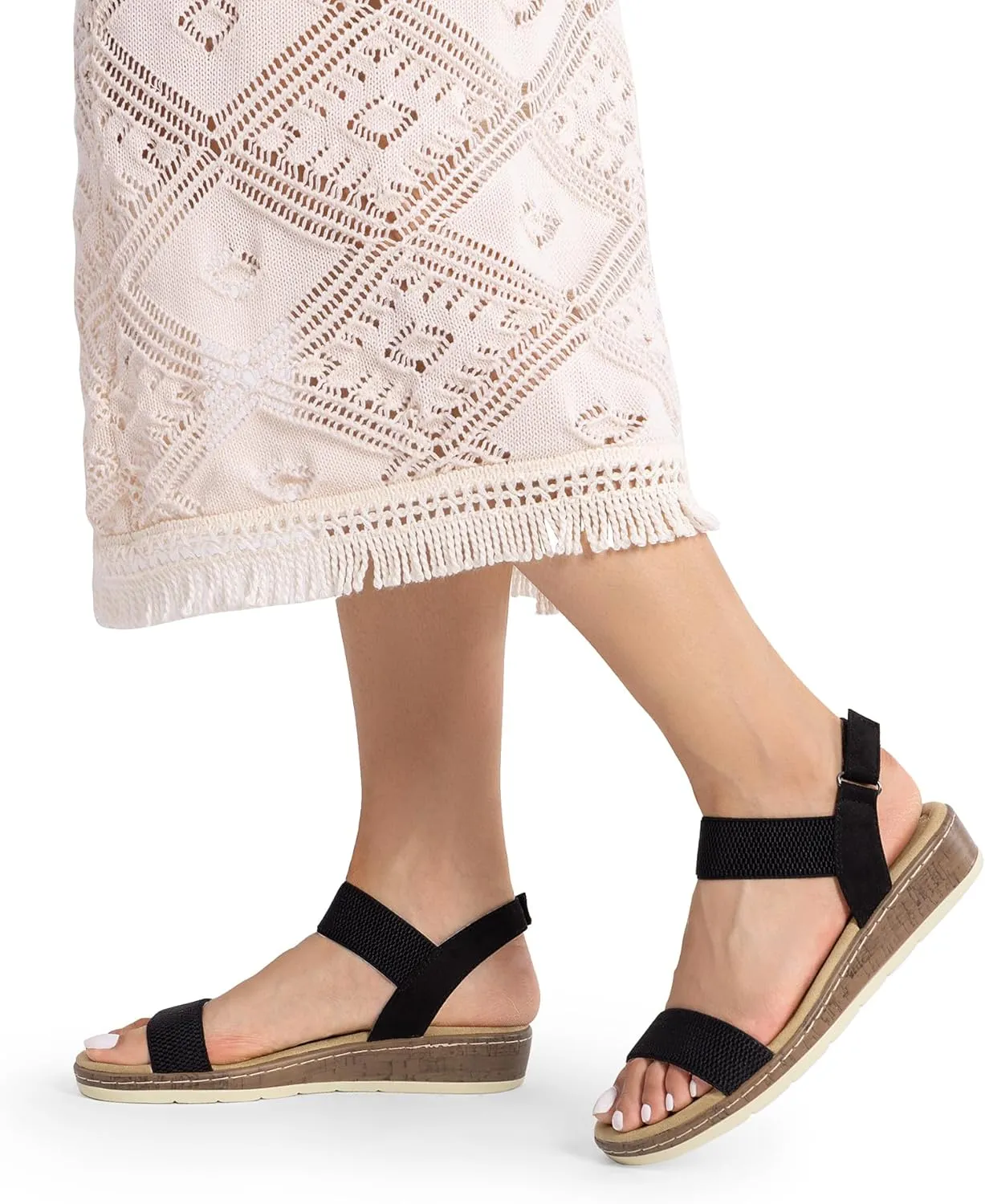 DREAM PAIRS Women's Comfortable Dressy Cork Low Wedge Heels Cute Summer One Band Casual Flat Sandals with Adjustable Ankle Strap