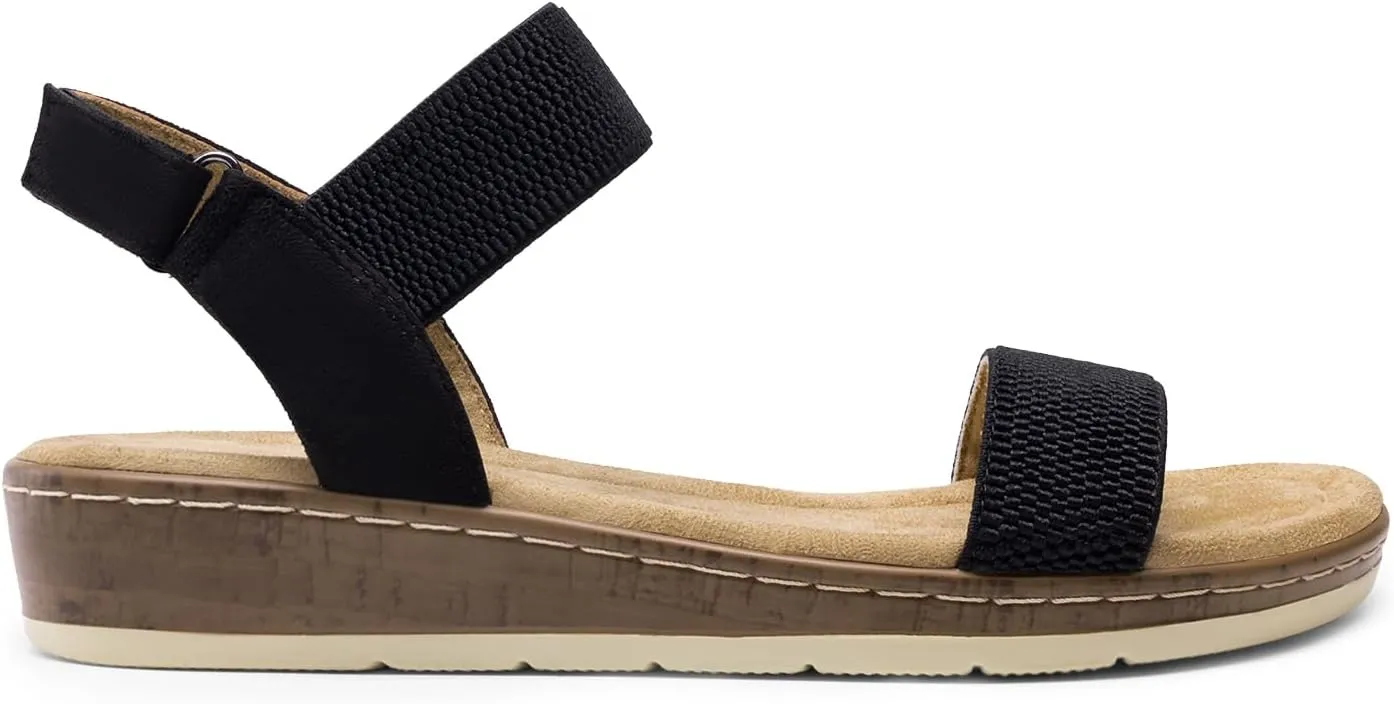 DREAM PAIRS Women's Comfortable Dressy Cork Low Wedge Heels Cute Summer One Band Casual Flat Sandals with Adjustable Ankle Strap