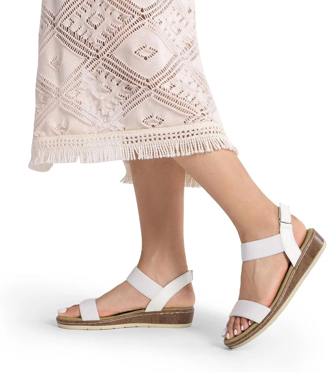 DREAM PAIRS Women's Comfortable Dressy Cork Low Wedge Heels Cute Summer One Band Casual Flat Sandals with Adjustable Ankle Strap
