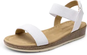 DREAM PAIRS Women's Comfortable Dressy Cork Low Wedge Heels Cute Summer One Band Casual Flat Sandals with Adjustable Ankle Strap