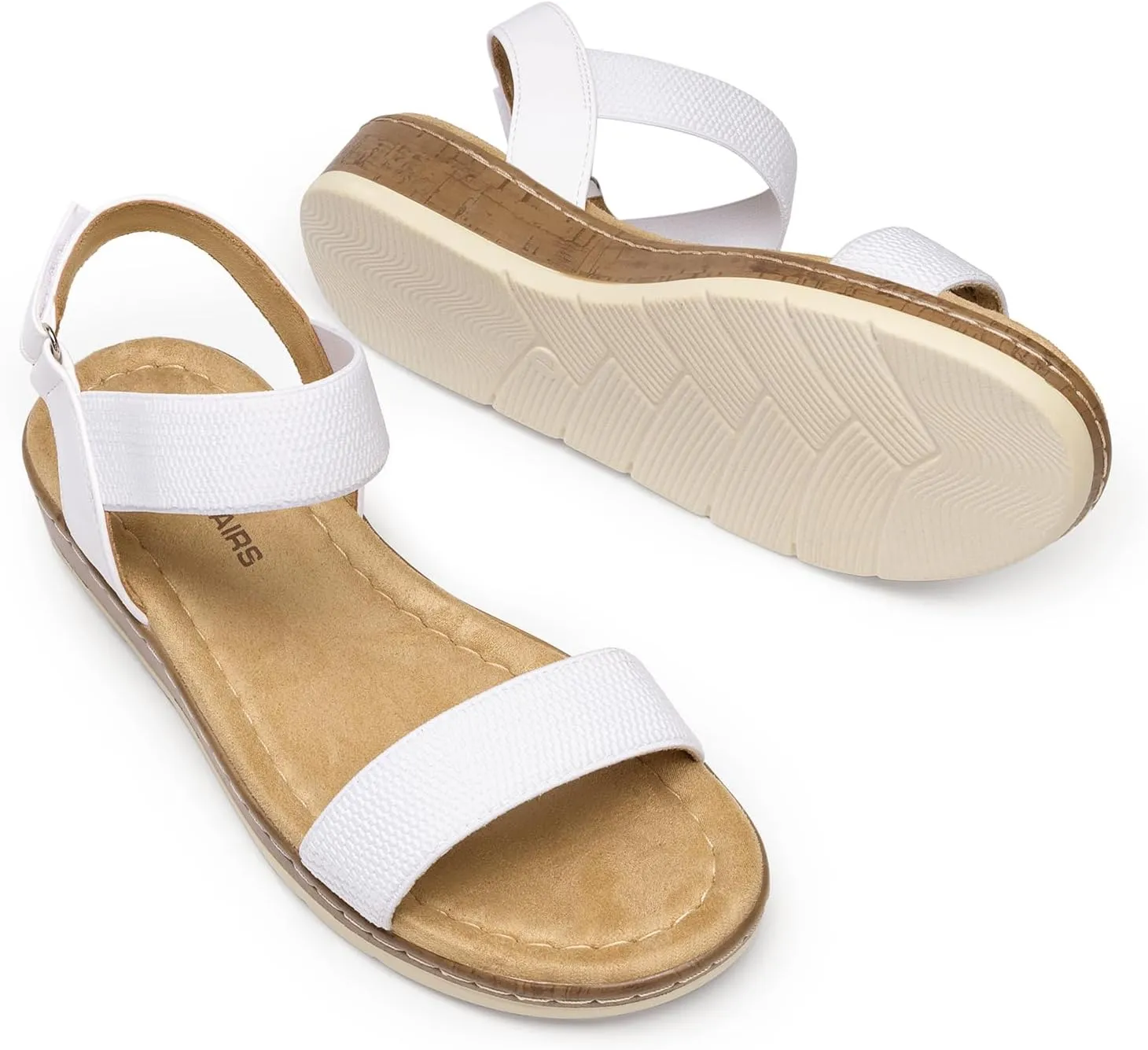 DREAM PAIRS Women's Comfortable Dressy Cork Low Wedge Heels Cute Summer One Band Casual Flat Sandals with Adjustable Ankle Strap