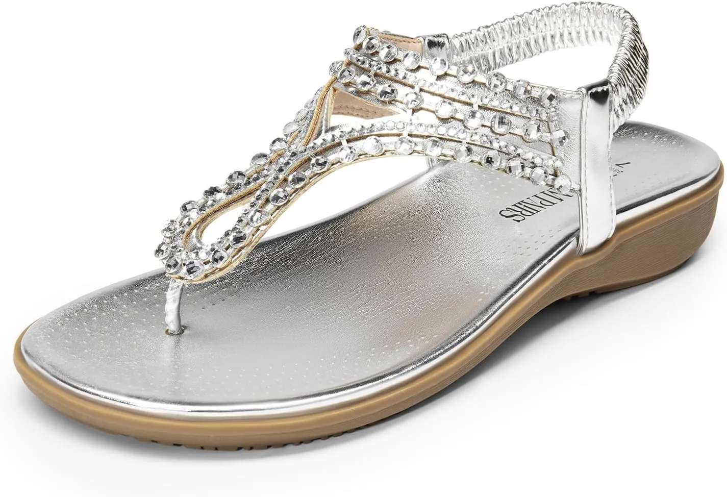 DREAM PAIRS Women's Comfortable Dressy Flat Sandals Rhinestone Elastic T-Strap Thong Sandals for Summer Beach