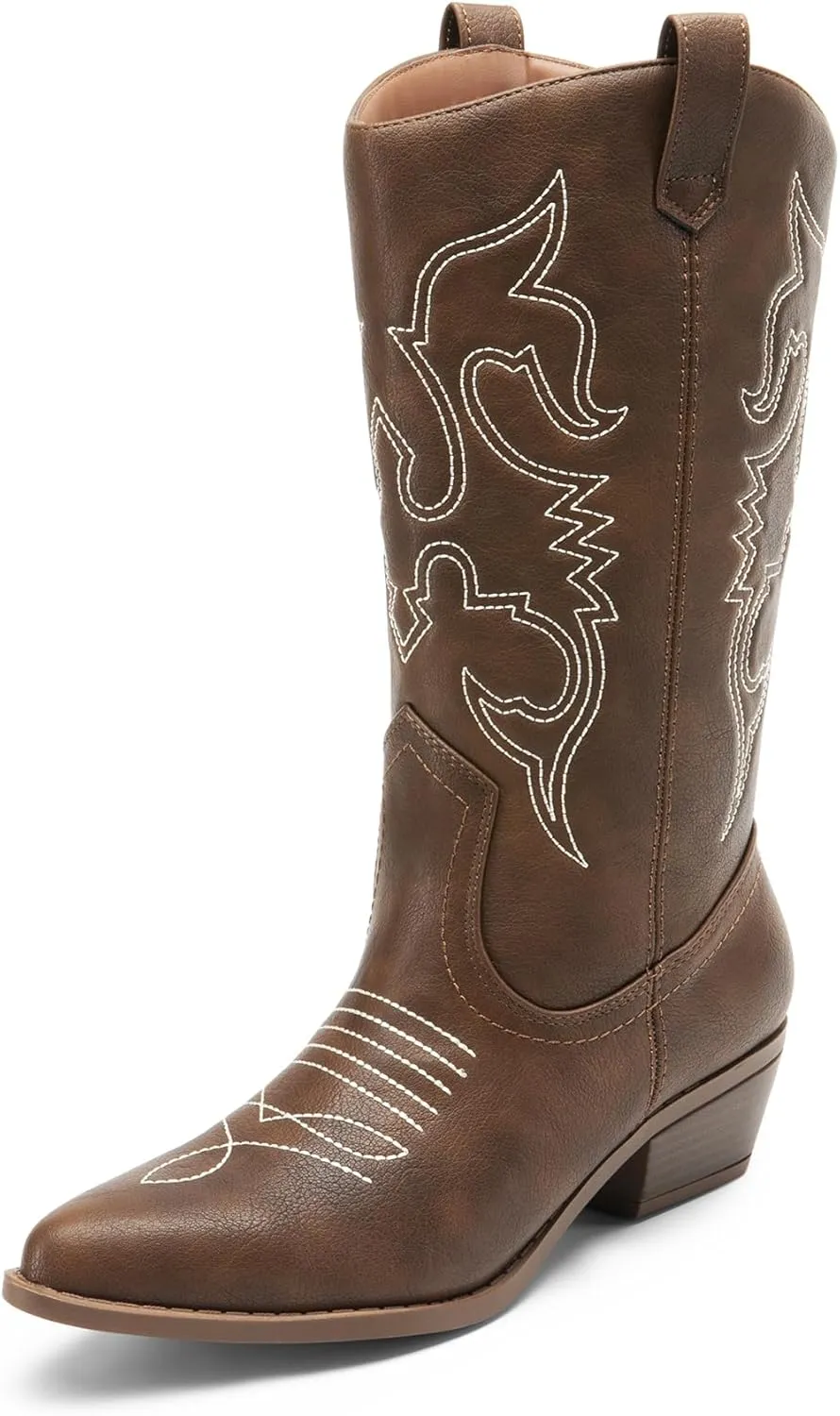 DREAM PAIRS Women's Cowboy Boots Pull On Cowgirl Boots Mid Calf Western Boots