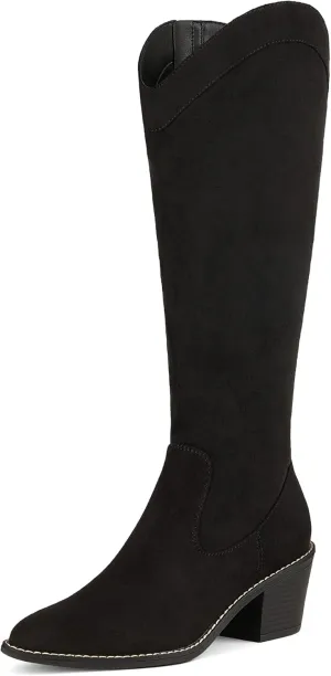 DREAM PAIRS Womens Cowboy Boots, Western Cowgirl Pull On Zipper Chunky Heel Pointed Toe Knee High Boots