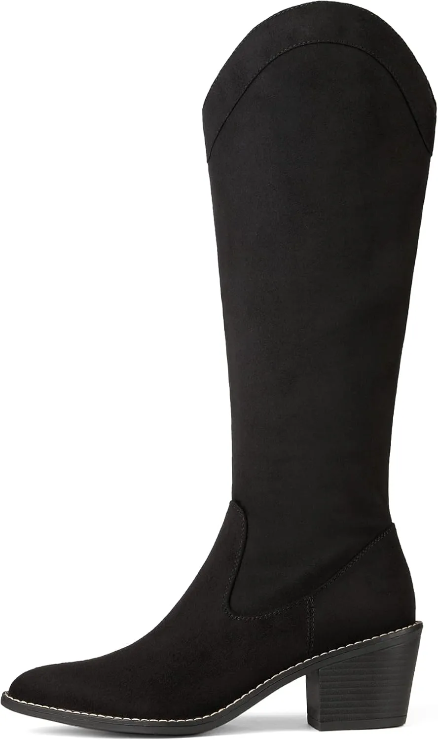DREAM PAIRS Womens Cowboy Boots, Western Cowgirl Pull On Zipper Chunky Heel Pointed Toe Knee High Boots