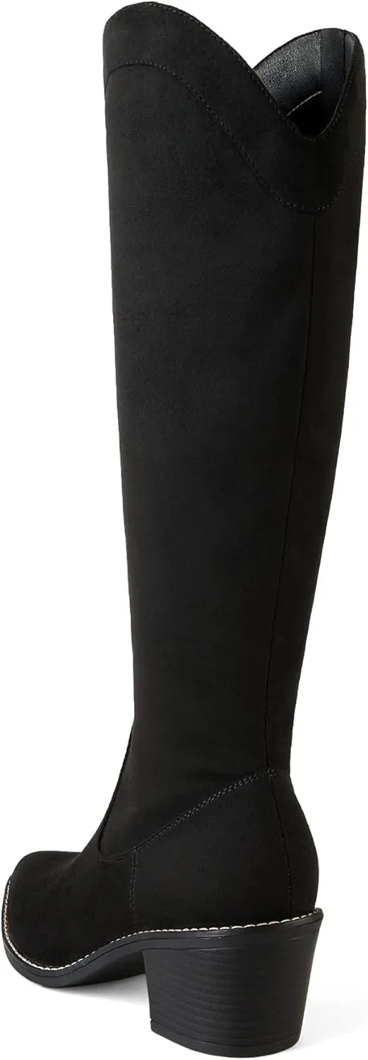 DREAM PAIRS Womens Cowboy Boots, Western Cowgirl Pull On Zipper Chunky Heel Pointed Toe Knee High Boots