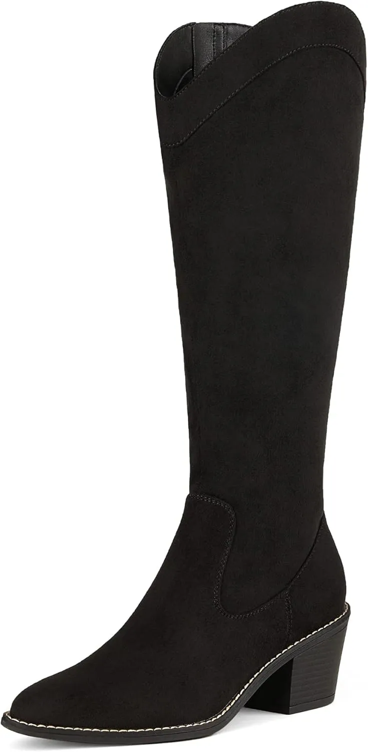 DREAM PAIRS Womens Cowboy Boots, Western Cowgirl Pull On Zipper Chunky Heel Pointed Toe Knee High Boots