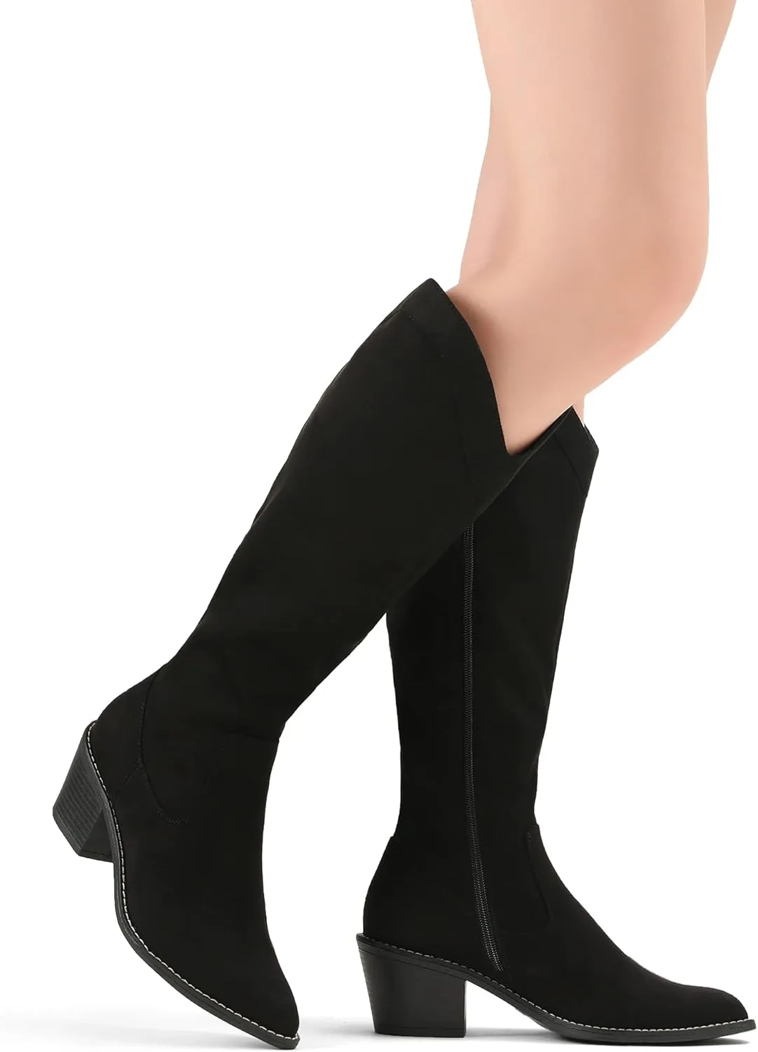 DREAM PAIRS Womens Cowboy Boots, Western Cowgirl Pull On Zipper Chunky Heel Pointed Toe Knee High Boots