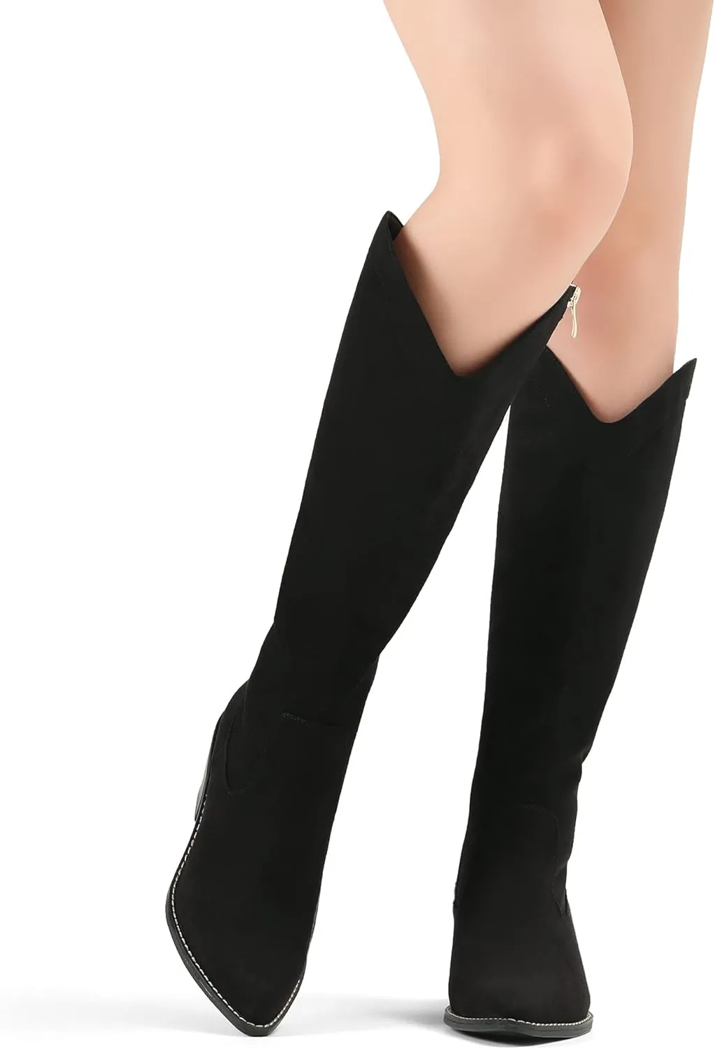 DREAM PAIRS Womens Cowboy Boots, Western Cowgirl Pull On Zipper Chunky Heel Pointed Toe Knee High Boots