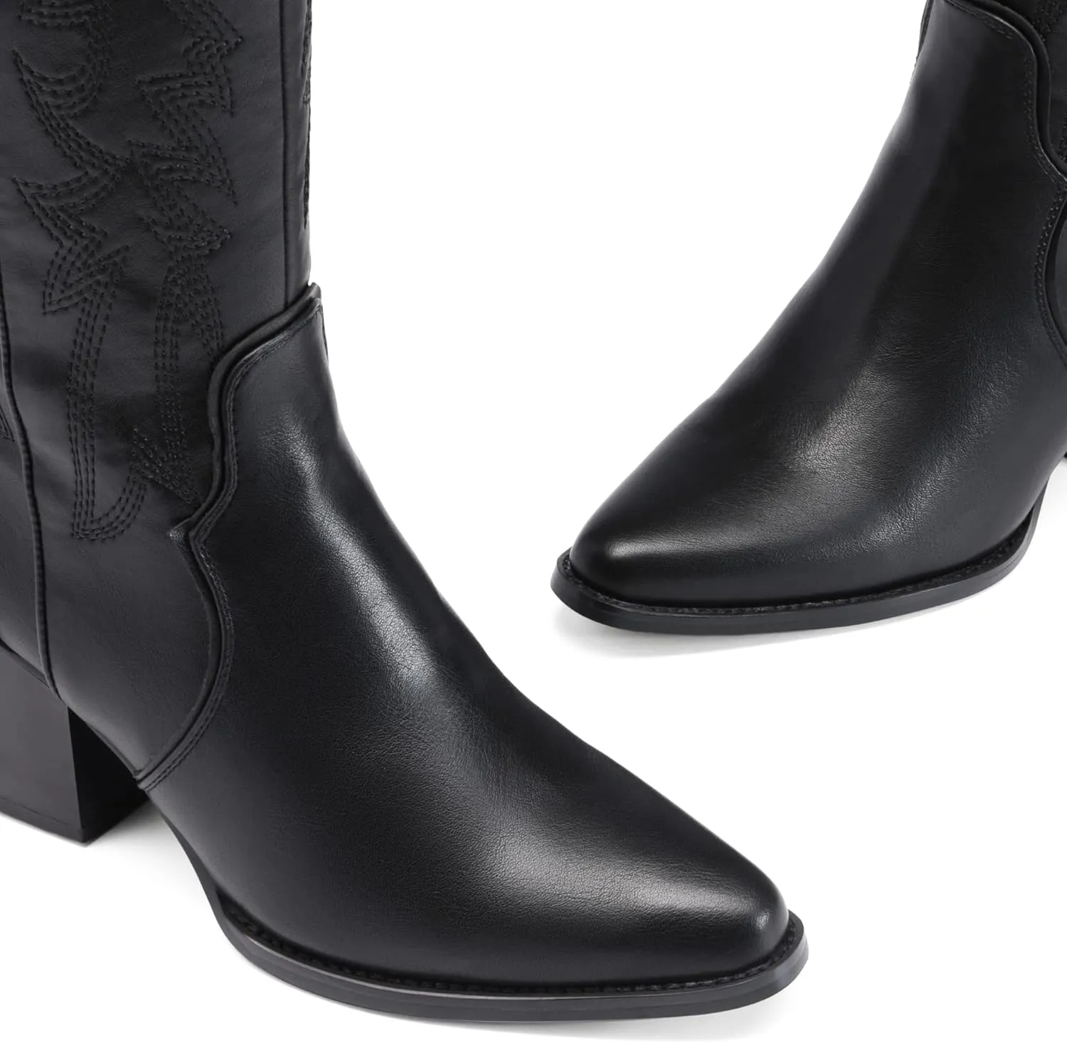DREAM PAIRS Womens Cowboy Boots Wide Calf Comfortable Pull On Zipper Chunky Heel Pointed Toe Embroidered Western Cowgirl Knee High Boots Girls Ladies Retro Tall Boot