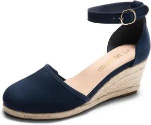 DREAM PAIRS Women's Espadrilles Closed Toe Ankle Strap Dressy Platform Wedge Sandals
