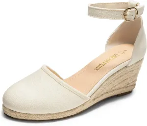 DREAM PAIRS Women's Espadrilles Closed Toe Ankle Strap Dressy Platform Wedge Sandals