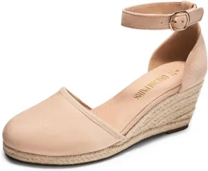 DREAM PAIRS Women's Espadrilles Closed Toe Ankle Strap Dressy Platform Wedge Sandals