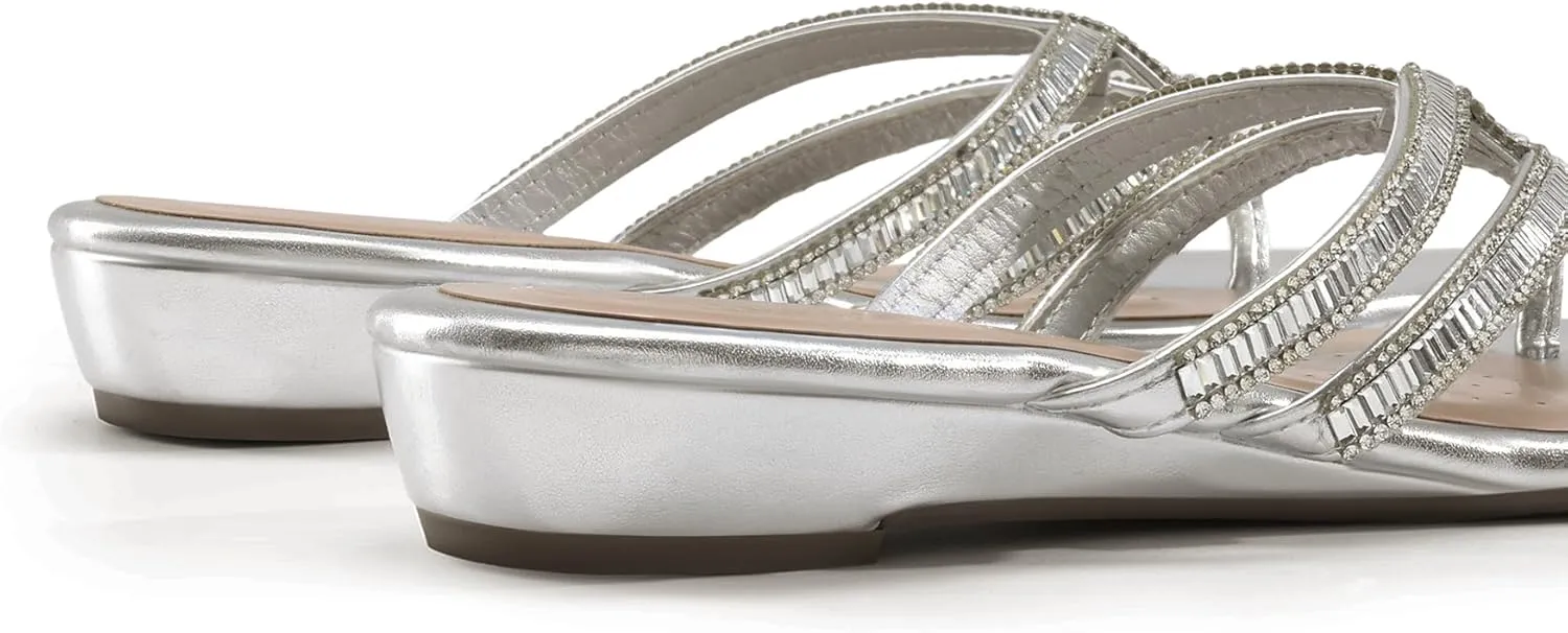 DREAM PAIRS Women's Fashion Rhinestones Design Slides Sandals