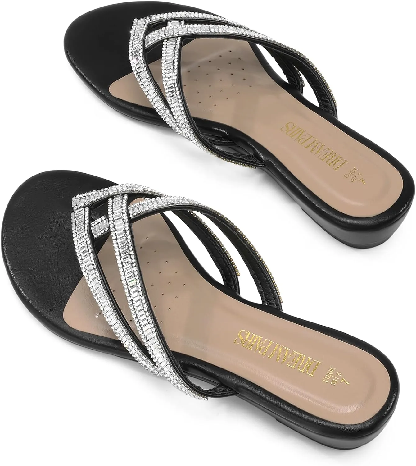 DREAM PAIRS Women's Fashion Rhinestones Design Slides Sandals