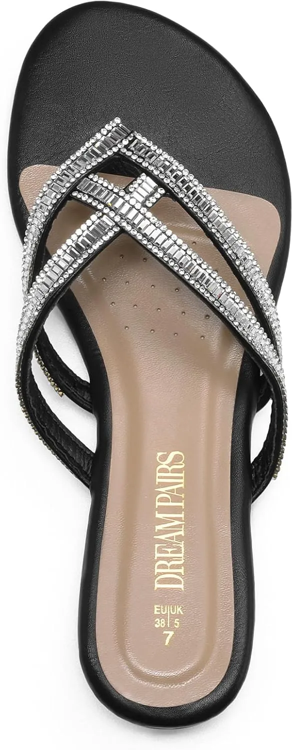 DREAM PAIRS Women's Fashion Rhinestones Design Slides Sandals