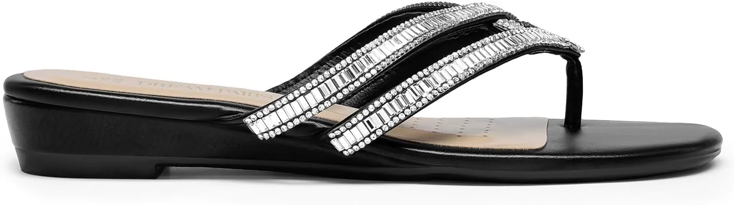 DREAM PAIRS Women's Fashion Rhinestones Design Slides Sandals