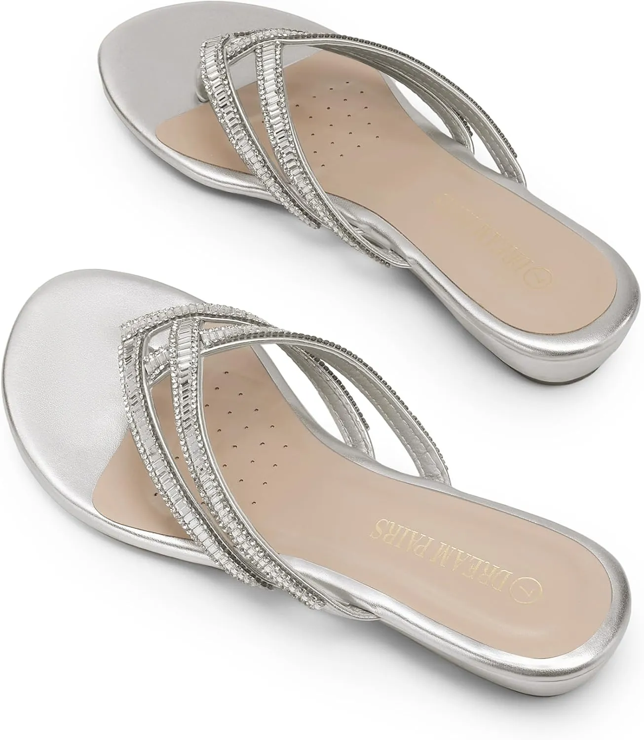 DREAM PAIRS Women's Fashion Rhinestones Design Slides Sandals