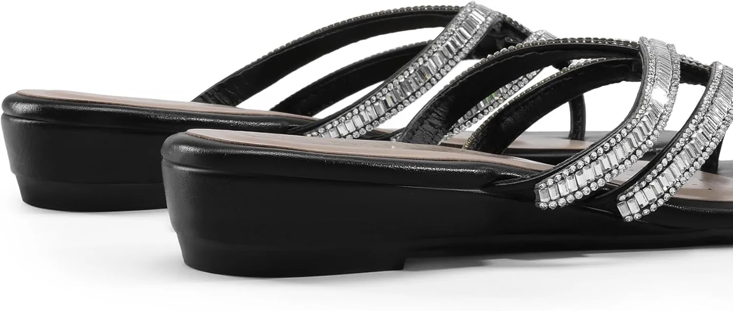 DREAM PAIRS Women's Fashion Rhinestones Design Slides Sandals