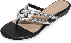 DREAM PAIRS Women's Fashion Rhinestones Design Slides Sandals