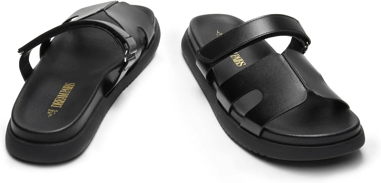 DREAM PAIRS Women's Flat Slide Sandals, Comfortable Slip On Platform Sandals For Women Dressy Summer