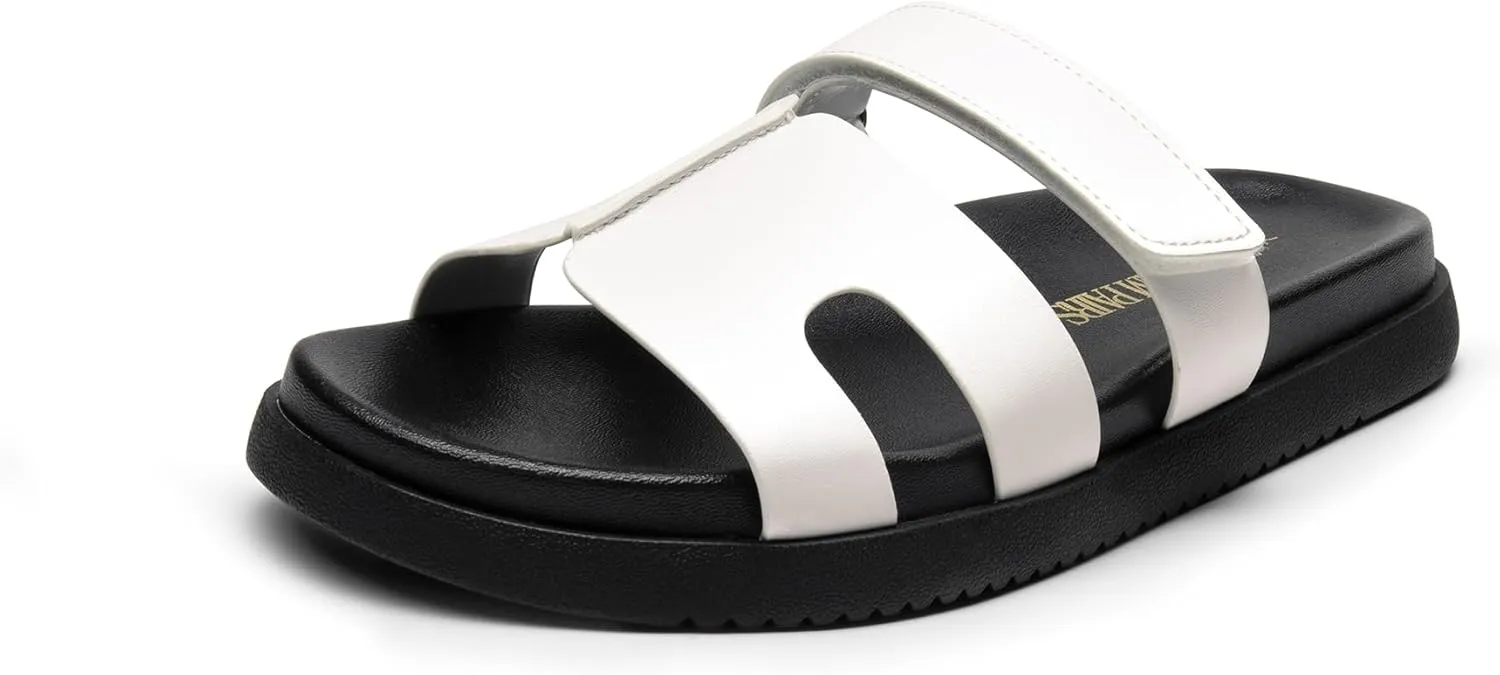 DREAM PAIRS Women's Flat Slide Sandals, Comfortable Slip On Platform Sandals For Women Dressy Summer