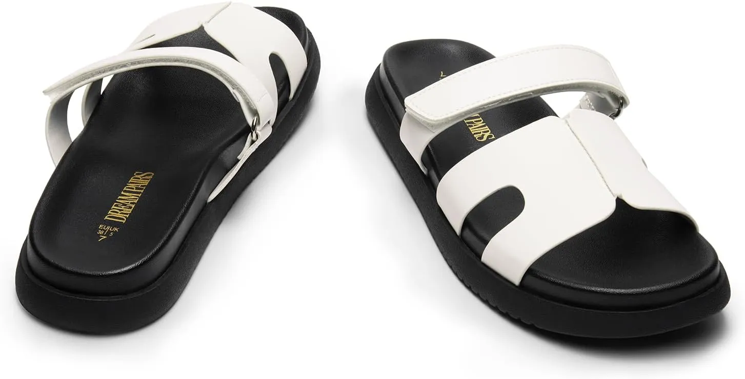 DREAM PAIRS Women's Flat Slide Sandals, Comfortable Slip On Platform Sandals For Women Dressy Summer