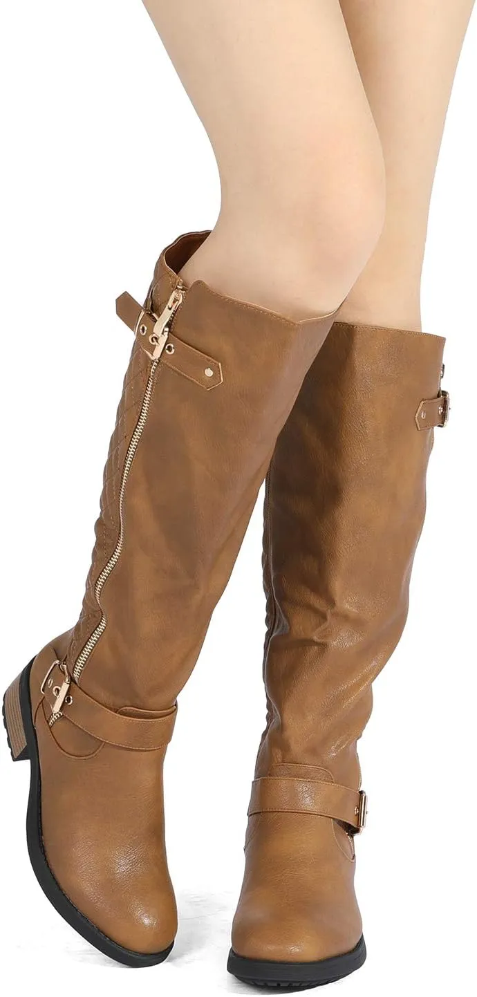 DREAM PAIRS Women's Knee High Boots Wide Calf Low Heel Riding Boots Fall Tall Boots for Women