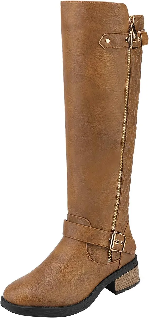 DREAM PAIRS Women's Knee High Boots Wide Calf Low Heel Riding Boots Fall Tall Boots for Women