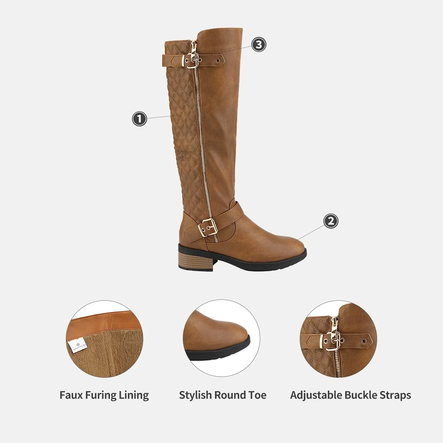 DREAM PAIRS Women's Knee High Boots Wide Calf Low Heel Riding Boots Fall Tall Boots for Women