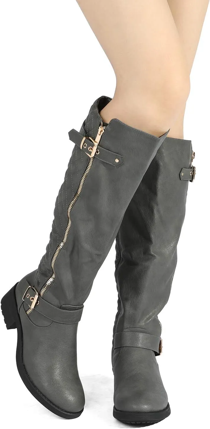 DREAM PAIRS Women's Knee High Boots Wide Calf Low Heel Riding Boots Fall Tall Boots for Women