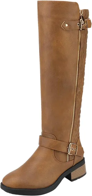 DREAM PAIRS Women's Knee High Boots Wide Calf Low Heel Riding Boots Fall Tall Boots for Women