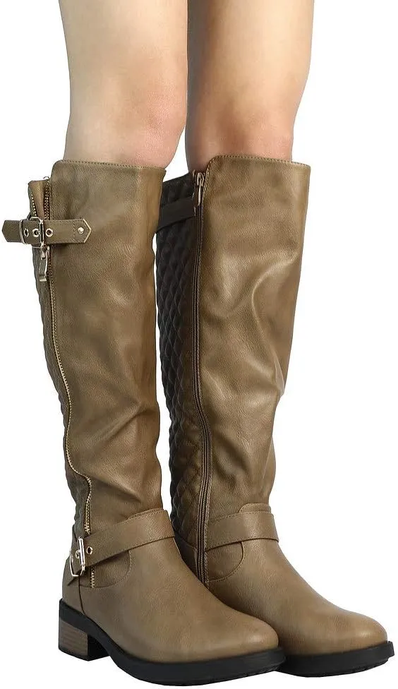 DREAM PAIRS Women's Knee High Boots Wide Calf Low Heel Riding Boots Fall Tall Boots for Women