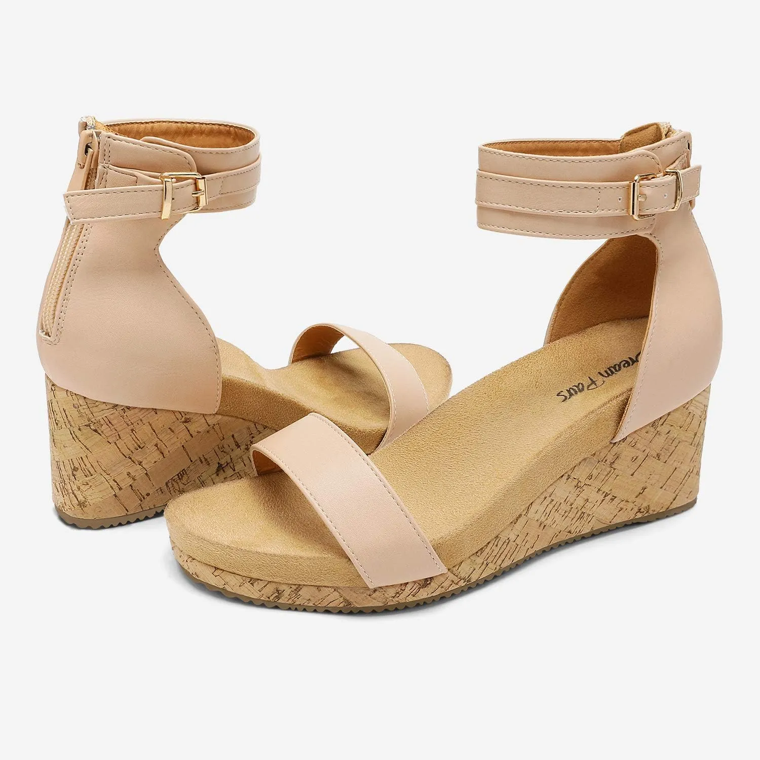 DREAM PAIRS Women's Open Toe Buckle Ankle Strap Platform Wedge Sandals Summer Shoes.