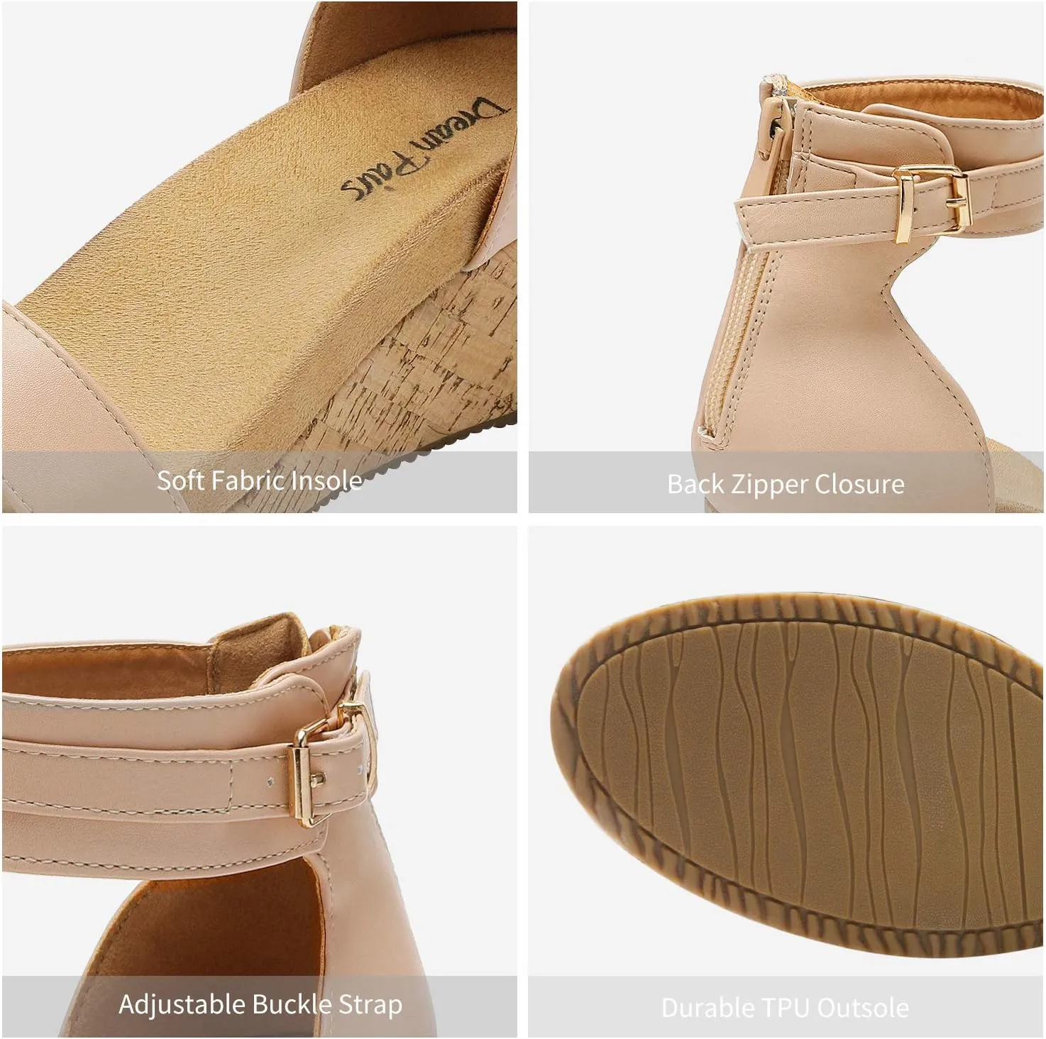DREAM PAIRS Women's Open Toe Buckle Ankle Strap Platform Wedge Sandals Summer Shoes.