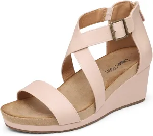 DREAM PAIRS Women's Open Toe Buckle Ankle Strap Summer Platform Wedge Sandals