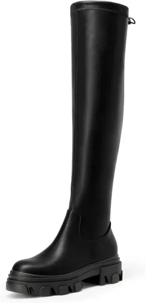 DREAM PAIRS Women's Over The Knee Platform Thigh High Boots Long Stretch Soft Chunky Lug Sole Fall Boots