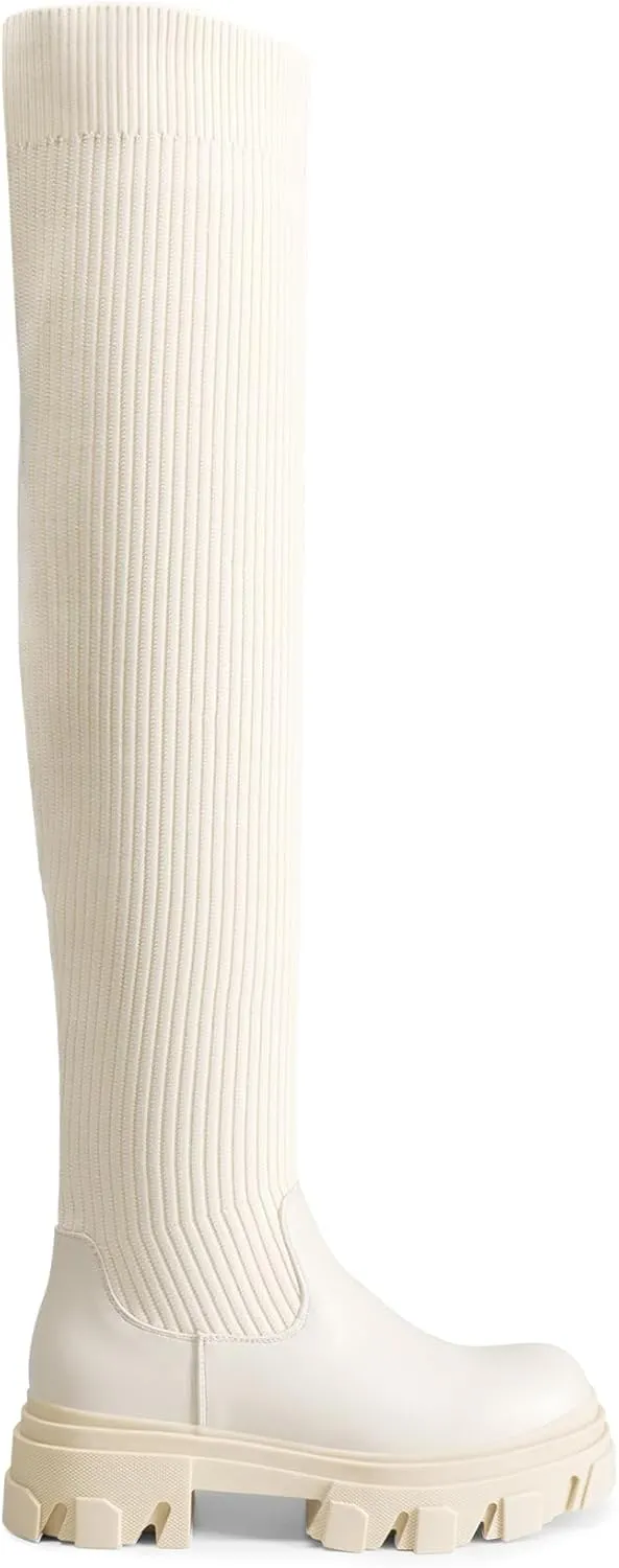 DREAM PAIRS Women's Over The Knee Platform Thigh High Boots Long Stretch Soft Chunky Lug Sole Fall Boots