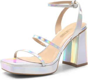 DREAM PAIRS Women's Platform Strappy Heels Open Toe Ankle Strap Square Party Sandals Y2K Dress Shoes
