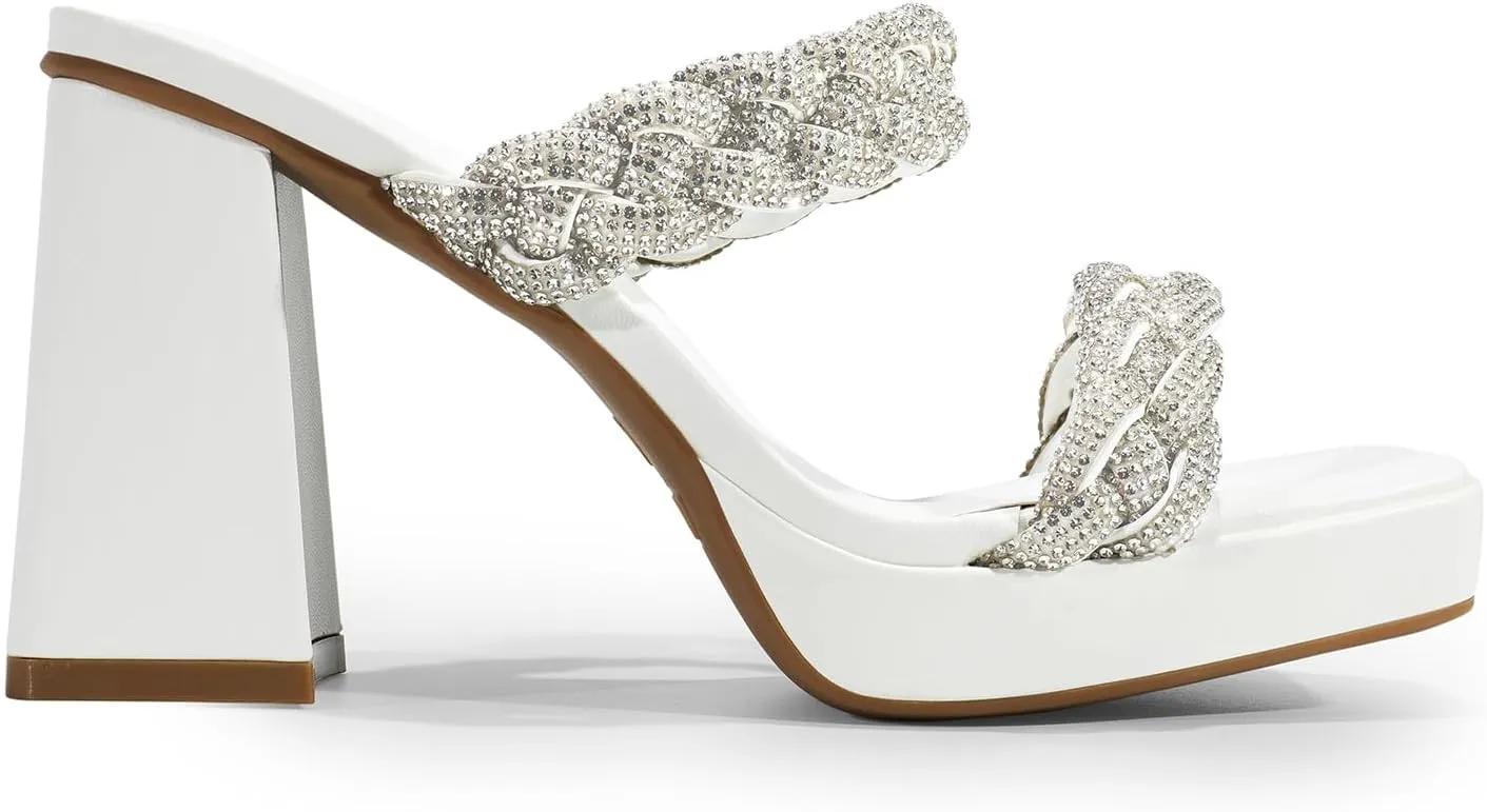 DREAM PAIRS Women's Rhinestone Braided Strap Heels