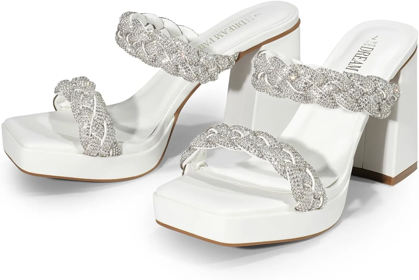 DREAM PAIRS Women's Rhinestone Braided Strap Heels