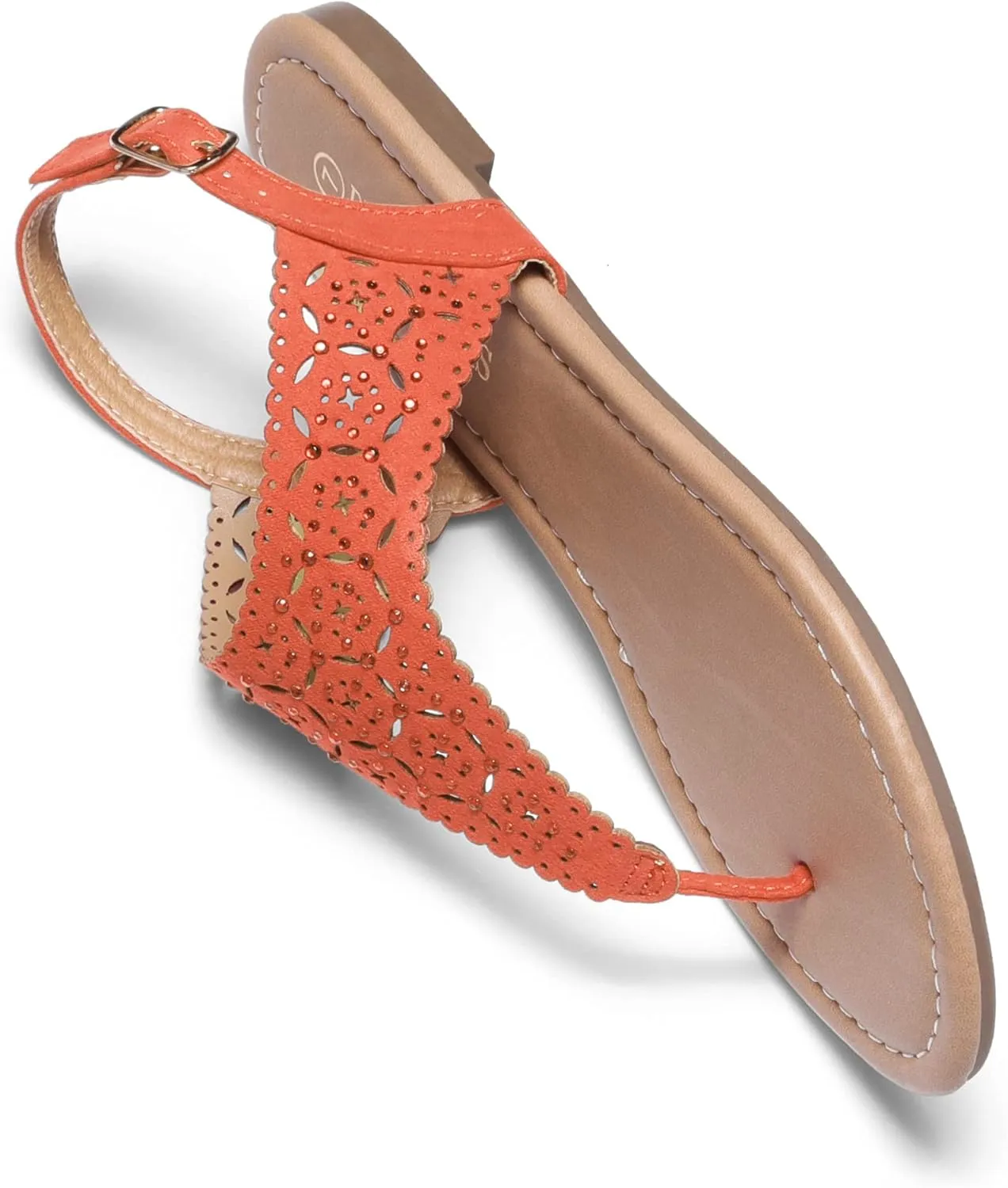 DREAM PAIRS Women's Rhinestone Casual Wear Cute Gladiator Flat Sandals Beach Dressy T-Strap Thong Sandals