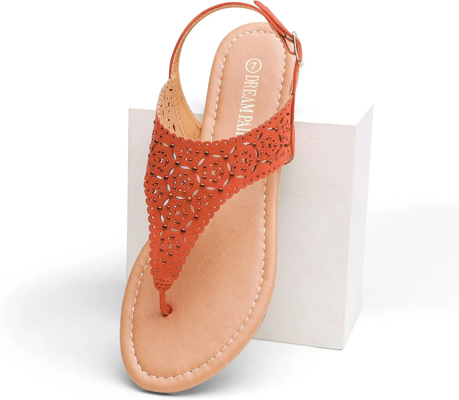 DREAM PAIRS Women's Rhinestone Casual Wear Cute Gladiator Flat Sandals Beach Dressy T-Strap Thong Sandals