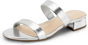 DREAM PAIRS Women's Slides Heels Slip On Low Block Sandals Two Strap Open Round Toe Chunky Casual Summer Mules Shoes