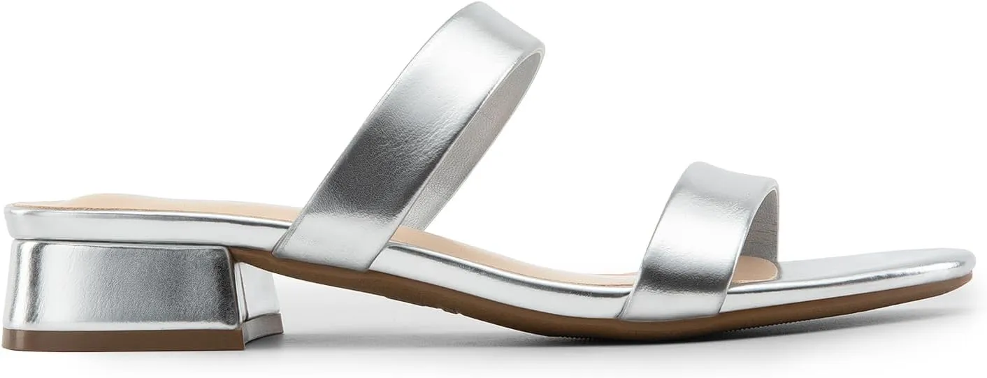 DREAM PAIRS Women's Slides Heels Slip On Low Block Sandals Two Strap Open Round Toe Chunky Casual Summer Mules Shoes
