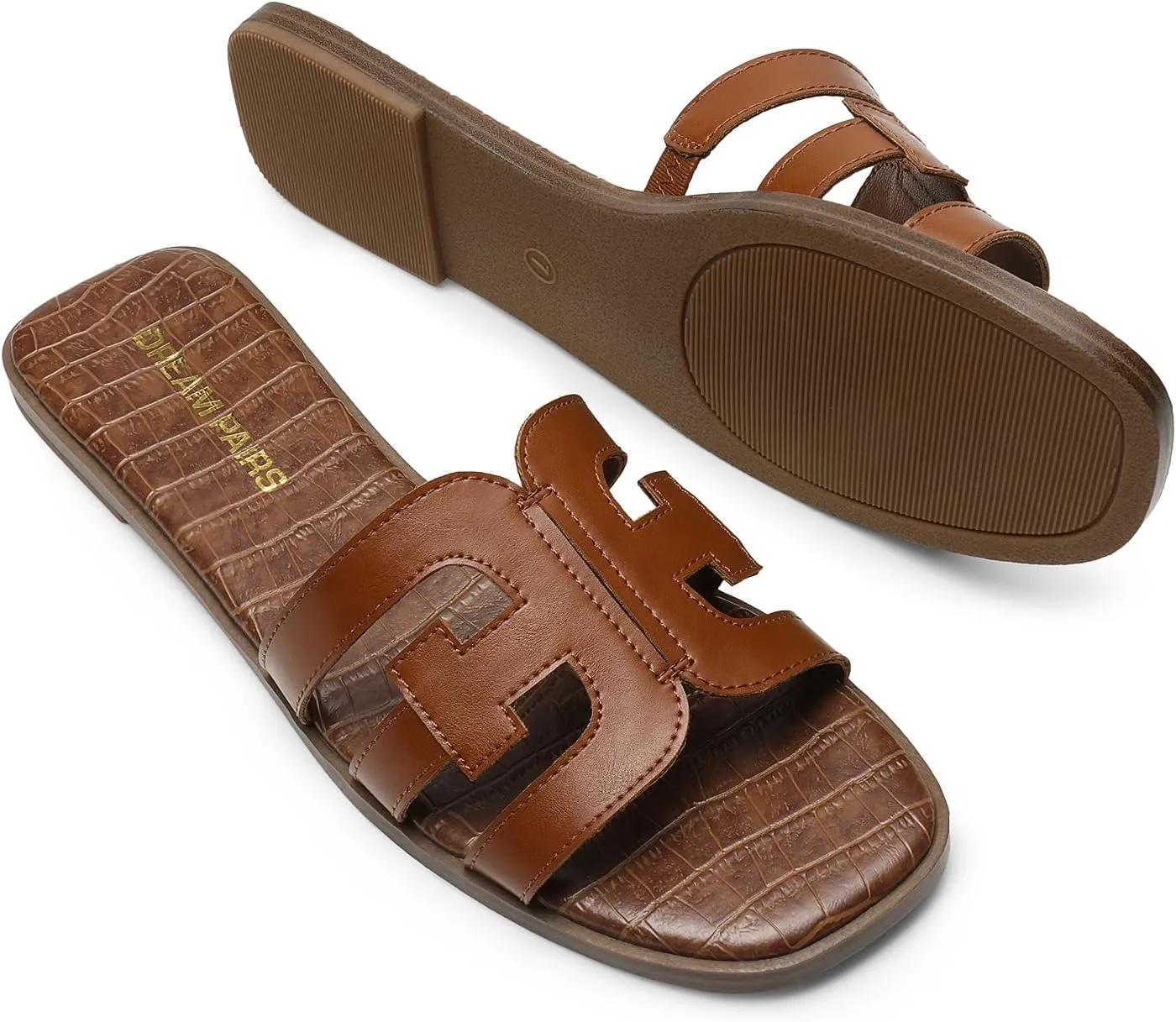 DREAM PAIRS Women's Slip-on Slides Open Toe Dressy Flat Slide Sandals Fashion Classic Summer Beach Slippers