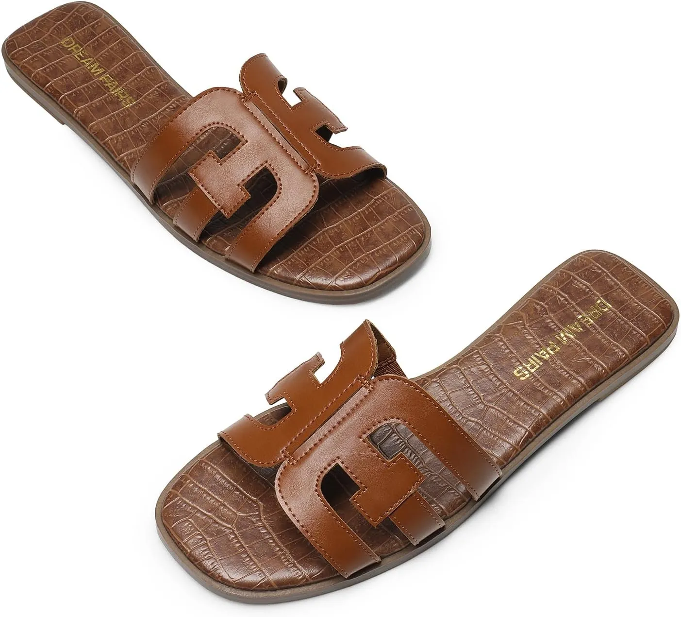 DREAM PAIRS Women's Slip-on Slides Open Toe Dressy Flat Slide Sandals Fashion Classic Summer Beach Slippers