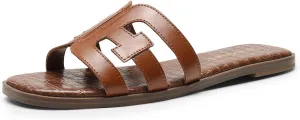 DREAM PAIRS Women's Slip-on Slides Open Toe Dressy Flat Slide Sandals Fashion Classic Summer Beach Slippers